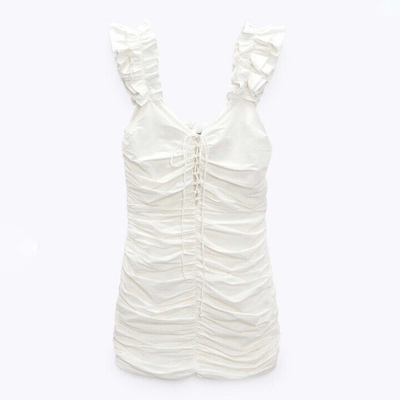 Zara White Ruffled Mini Dress - Picture 2 of 7